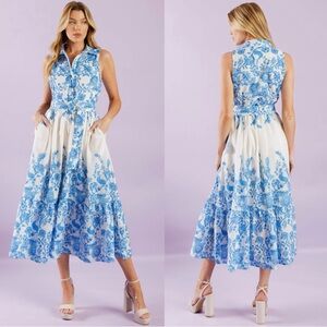 NWOT FLYING TOMATO PALM SHORES WOVEN SLEEVELESS FLORAL MIDI DRESS. SIZE XL